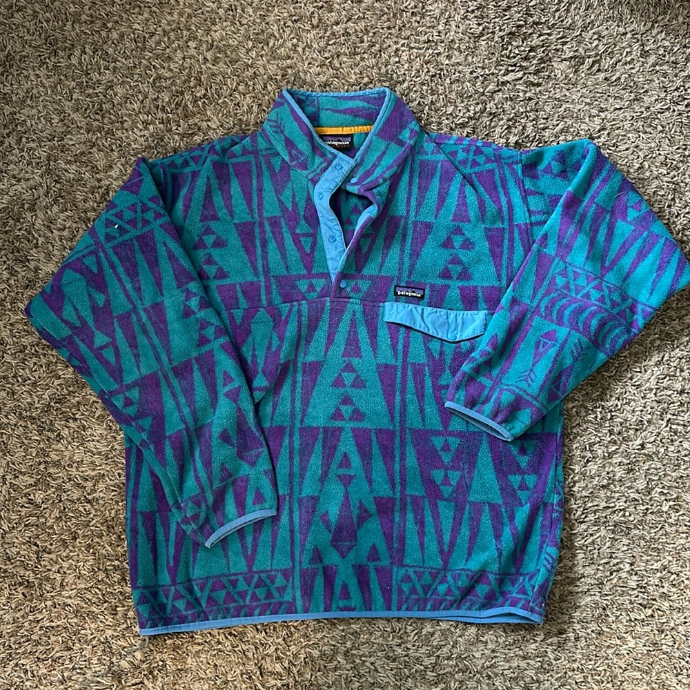 patagonia synchilla fleece pullover men’s xxl like new purple & blue